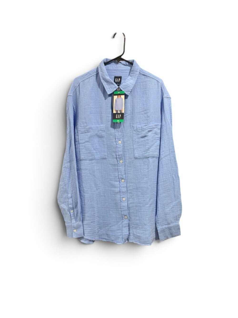 Women Cotton Gauze Button Up Shirt, Gap, XL, Blue, NWT